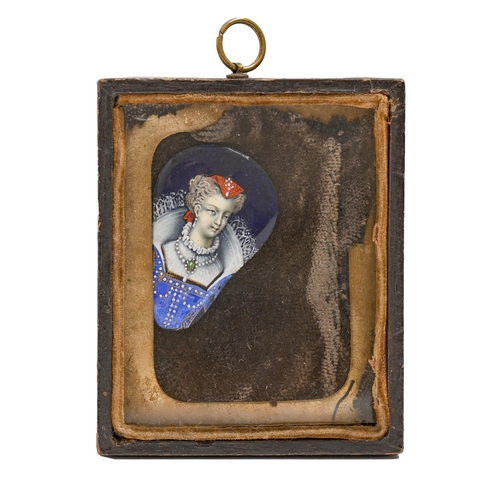 861 - A Limoges enamel plaque, c1900, painted with the head of a noble lady, 37 x 25mm