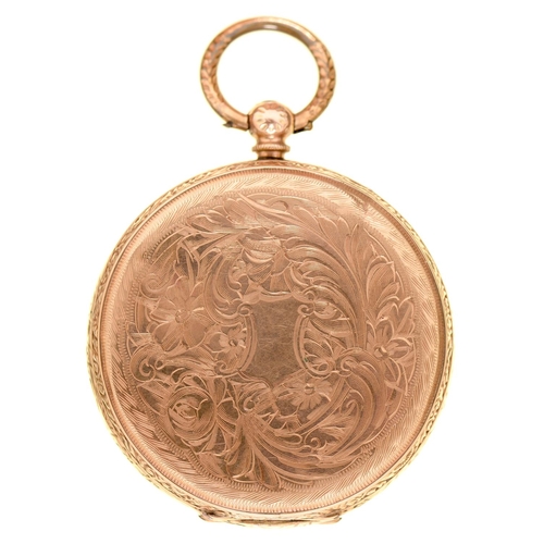 87 - A Swiss gold cylinder lady's watch, c1900,  in engraved case, 36mm diam, marked 9K, 31.7g... 