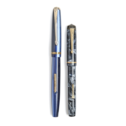 878 - Two Conway Stewart blue celluloid lady's fountain pens, gold nibs