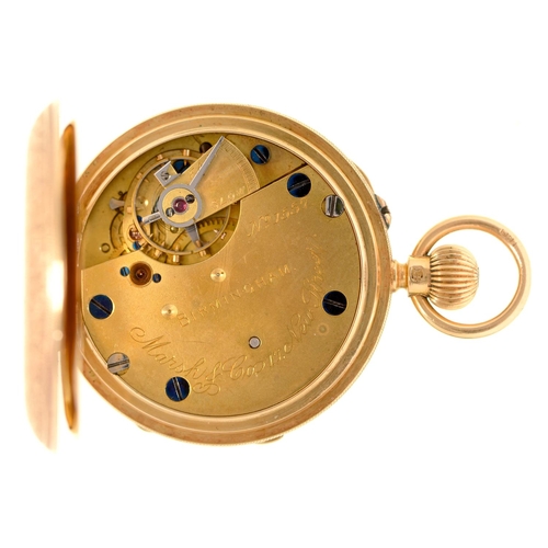 88 - An English 18ct gold keyless lever watch, Marsh & Co 17 New Street Birmingham,  No 1557, the thr... 