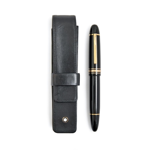 887 - A Montblanc Meisterstuck 149 fountain pen, gold nib marked 14k 585, maker's black leather pen case... 