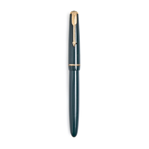 889 - A Parker teal celluloid fountain pen, with 14k gold nib