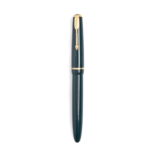 893 - A Parker teal blue celluloid fountain pen, the gold nib marked 14k