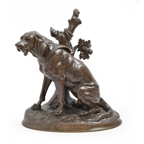 925 - A French bronze animalier sculpture of a bloodhound, late 19th c, cast from a model by Joseph-Victor... 