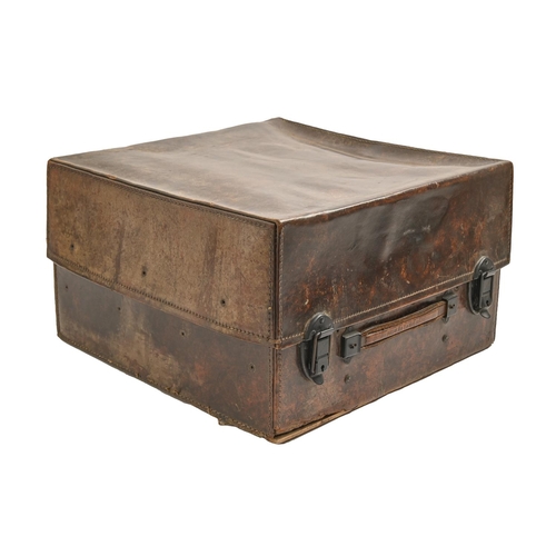 955 - Luggage. A wood lined hard leather case, early 20th c, metal clasps stamped GATBIC, 37 x 38cm... 