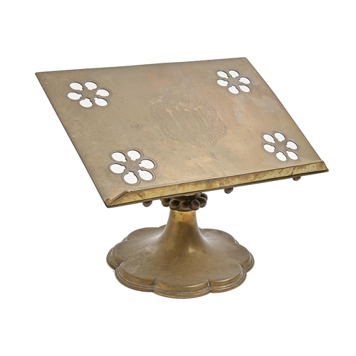 966 - A Victorian gothic brass bible lectern,  engraved with the sacred monogram, on scallop foot, 35.5cm,... 