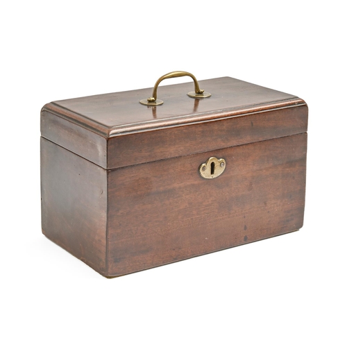 967 - A George III mahogany tea caddy, with brass handle and escutcheon, 23.5cm l