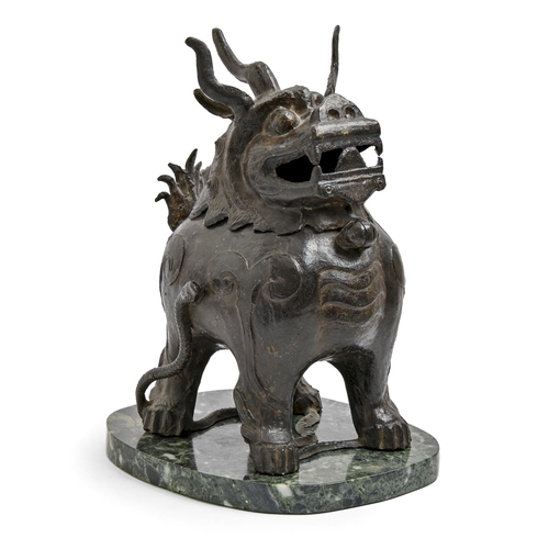 971 - A Chinese bronze dog of Fo incense burner, 19th/20th c, the head forming the lid, 30cm h and a marbl... 