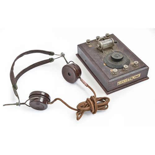 978 - Radio. A Gecophone crystal set, 1920s, stained mahogany with ebonite knob and nickel plated terminal... 