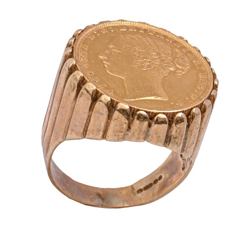 66 - Gold coin. Sovereign 1884, mounted in a 9ct ring, size W, 16.5g