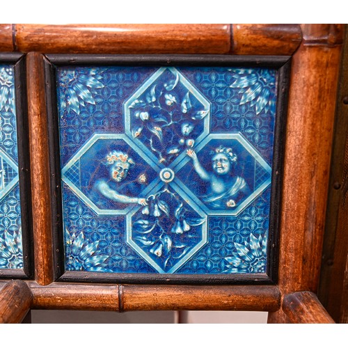 1197 - A Victorian bamboo and Minton tiled hall stand, the set of four Minton, Hollins & Co 8