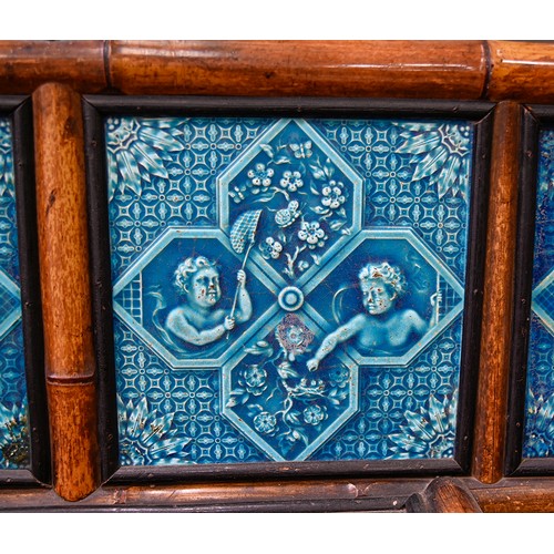 1197 - A Victorian bamboo and Minton tiled hall stand, the set of four Minton, Hollins & Co 8