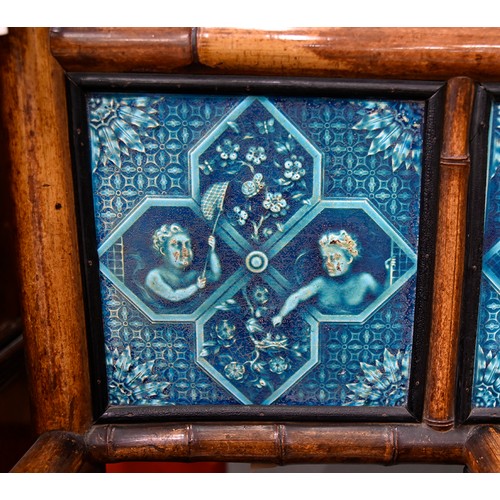 1197 - A Victorian bamboo and Minton tiled hall stand, the set of four Minton, Hollins & Co 8