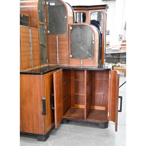 1255 - Dentistry. A rare English Art Deco walnut and ebonised  dental surgeon's cabinet, with chromium plat... 