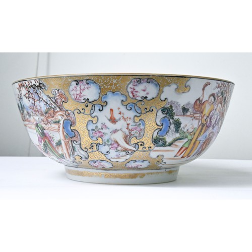 848 - A Chinese export porcelain punch bowl, c1770, enamelled with a 'Mandarin' pattern, the interior with... 