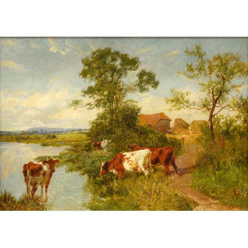 1185 - Charles Collins RBA (1851-1921) - Landscape with Cattle Watering, signed and dated 1897, oil on canv... 