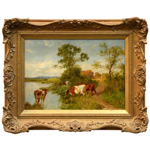 1185 - Charles Collins RBA (1851-1921) - Landscape with Cattle Watering, signed and dated 1897, oil on canv... 