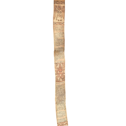 345 - An Ethiopian Coptic prayer or incantation scroll, 19th c, Ge'ez manuscript in red and black ink on s... 