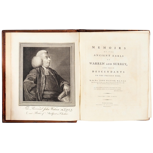 104 - Genealogy. Watson (John, M.A., F.A.S.), Memoirs of the Ancient Earls of Warren and Surrey, and their... 