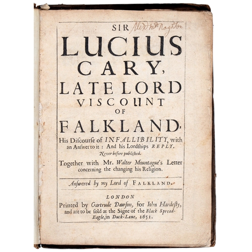 211 - Theology, Thought and Poetry. Falkland (Lucius Vary, Viscount), [...] His Discourse of Infallibility... 