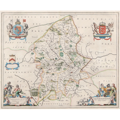 365 - Johan Blaeu (1596-1673) - Staffordshire, double-page county map, s.l., s.n., n.d. [c. 1650], copperp... 