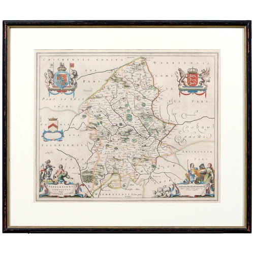 365 - Johan Blaeu (1596-1673) - Staffordshire, double-page county map, s.l., s.n., n.d. [c. 1650], copperp... 