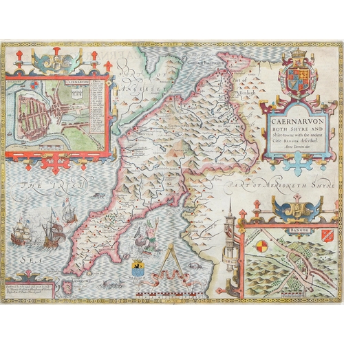 370 - Wales. John Speed (1551/52-1629) - Caernarvon [i.e. Caernarfon]/both shyre (sic) and/shire-towne (si... 