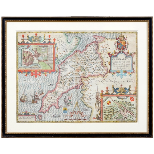 370 - Wales. John Speed (1551/52-1629) - Caernarvon [i.e. Caernarfon]/both shyre (sic) and/shire-towne (si... 