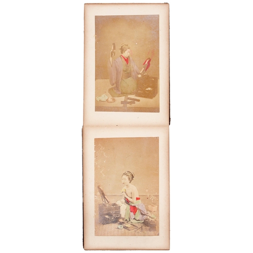 375 - Japan. A concertina album of 52 photographs, n.d., Meiji period c1870-1880, hand-coloured sepia phot... 