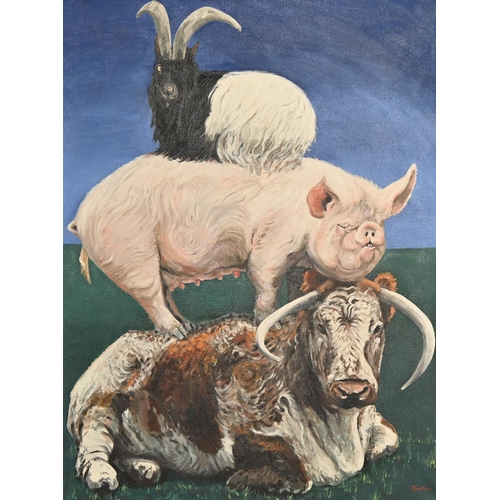 463 - Derek Carruthers (1935-2021) - Three Beasts, signed, oil on canvas, 121 x 90cm