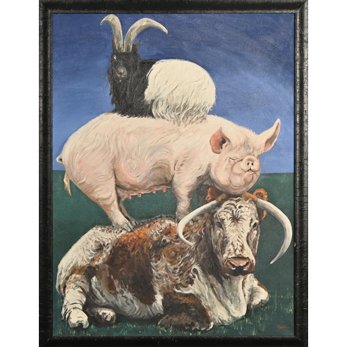 463 - Derek Carruthers (1935-2021) - Three Beasts, signed, oil on canvas, 121 x 90cm