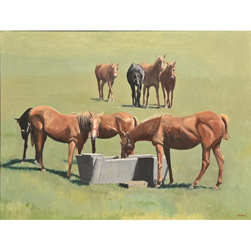 465 - Derek Carruthers (1935-2021) - Mares and Foals, signed, dated July-August 1990 verso, oil on canvas,... 