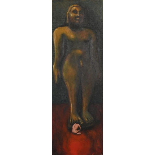 470 - Derek Carruthers (1935-2021) - Figure, signed and dated 1984 verso, oil on canvas, 183 x 61.5cm, unf... 