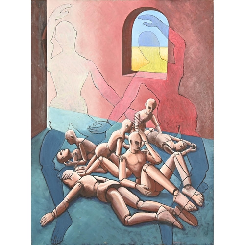 488 - Derek Carruthers (1935-2021) - Untitled (lay figures), signed, oil on canvas, 122 x 92cm, unframed... 