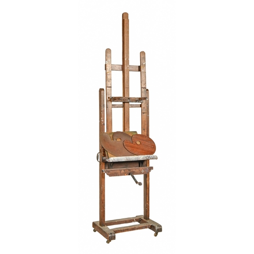 632 - Derek Carruthers (1935-2021) - artist's studio easel, first half 20th c, maximum canvas, 137cm h; 63... 