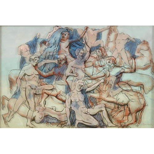 644 - Derek Carruthers (1935-2021) - Study for Cruel Fights 1985, signed, dated and inscribed verso, oil o... 