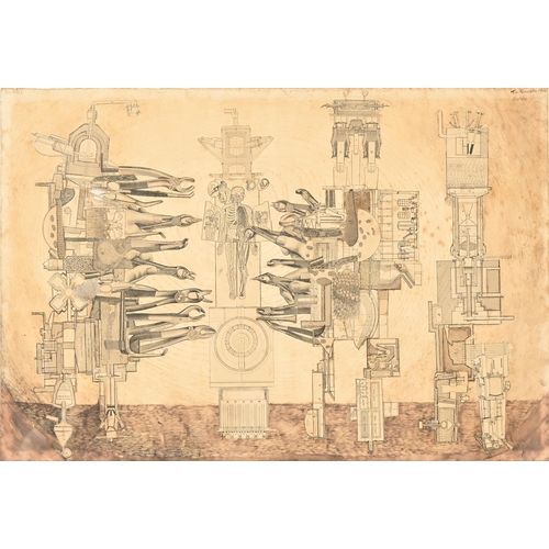 682 - Robin Crozier (1936-2001) - The Machine, signed, dated 1951 and dedicated To Derek Carruthers, pen, ... 