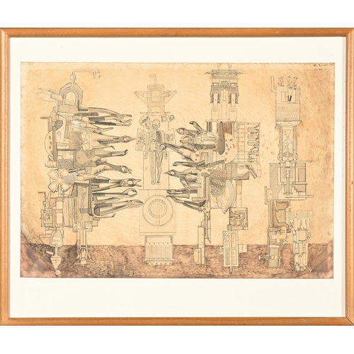 682 - Robin Crozier (1936-2001) - The Machine, signed, dated 1951 and dedicated To Derek Carruthers, pen, ... 