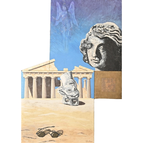 683 - The Sunglasses - Classical Ruins, signed, dated 1987 verso, oil on canvas, irregular, 243 x 168cm, u... 