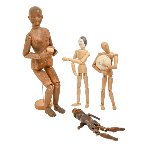 686 - Twelve artist's wooden lay figures from the studio of Derek Carruthers (1935-2021),  49cm and shorte... 