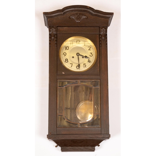 767 - An oak eight day drop dial wall clock, c. 1930, moulded case, 82cm h