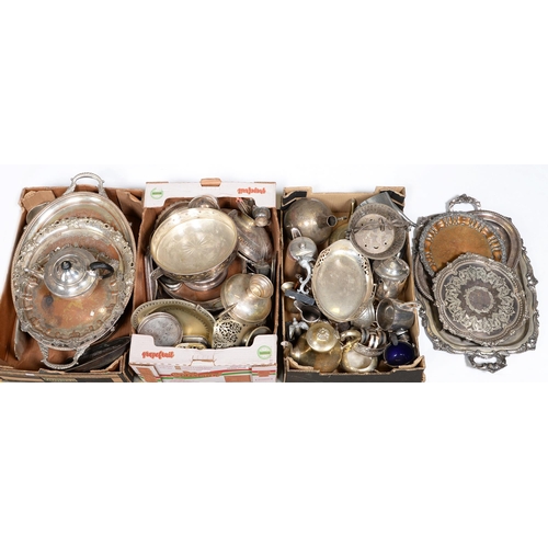 775 - Miscellaneous plated ware, including five various oval gallery trays, mixed sizes, waiters, swi... 