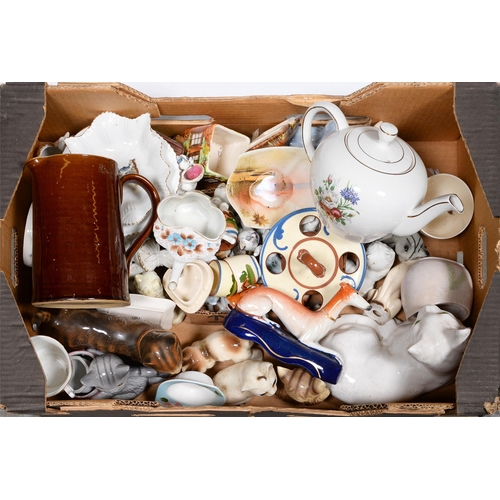 788 - Miscellaneous ceramics, including a Staffordshire whippet inkwell, 19th c, various Devon, crest... 