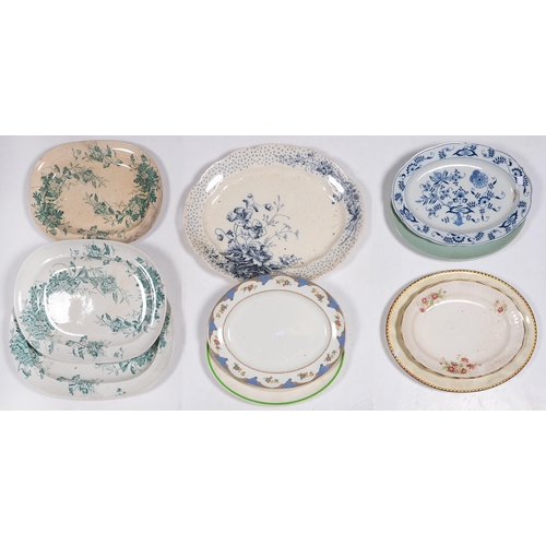 792 - Ten various earthenware meat plates, various patterns, the largest 53cm w