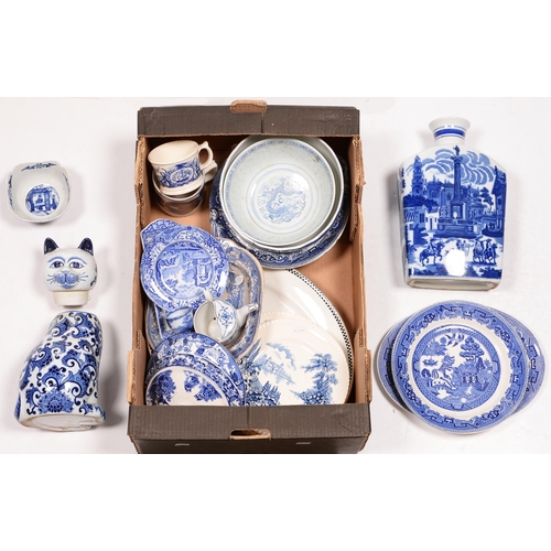 801 - Miscellaneous blue and white ceramics, 19th c and later, mostly table ware, storage jars and va... 