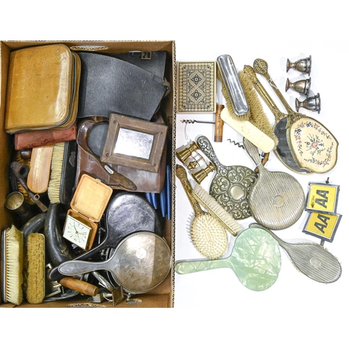 807 - Miscellaneous bygones, including two silver backed clothes brushes, mixed dates and makers... 