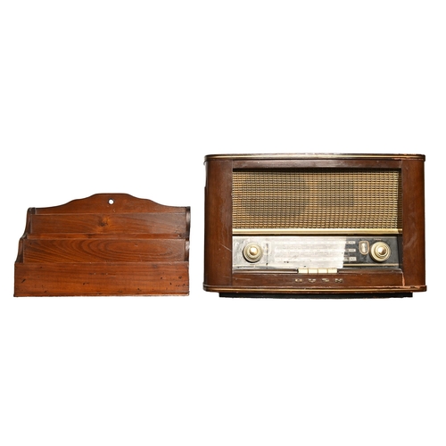 876 - A Bush mahogany wireless radio, c. 1940, 47.5cm w, a mahogany stationery rack, c.1900, 38cm w, (2)... 