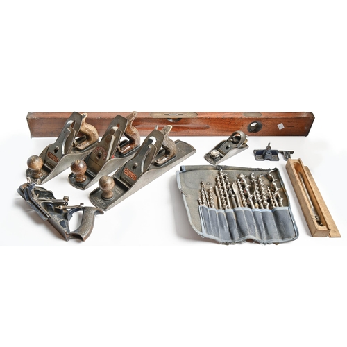 879 - Woodworking Tools.  A collection, to include five Stanley and other metal planes, a toolbo... 