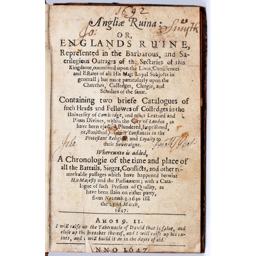 89 - English Civil War. [Ryves (Bruno)], Angliæ Ruina: or, Englands Ruine (sic) [...], s.l. [London]: s.n... 