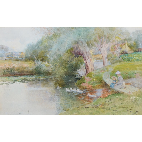 1095 - Thomas Mackay (1851-1920) - Watching the Ducks, signed and dated 1911, watercolour, 24 x 39cm... 